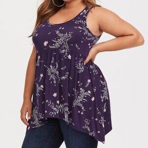Purple Torrid Super Soft Sharkbite Hem Asymmetrical Top Floral Tank Scoo…